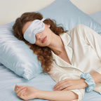 Vegan Silk Sleep Set, Vegan Silk Pillowcase with Large Scrunchie and Eye Mask for Hair and Skin, Self Care Essential Satin Night Routine Kit (Light Blue Color)