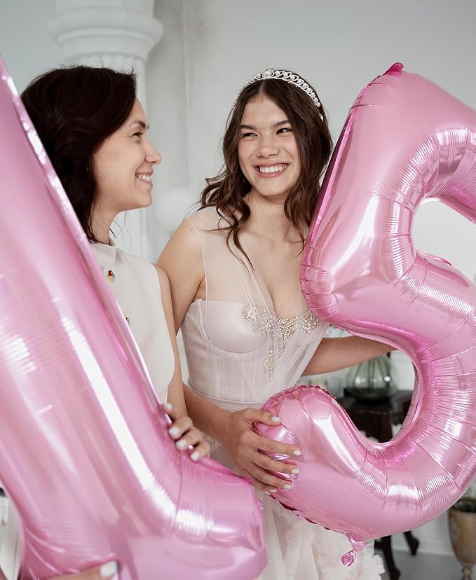 Pastel Pink 5 Balloons, 40 Inch Large Light Pink Foil Number Balloons 0-10 - Image 3