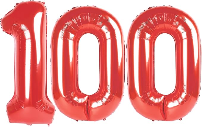 Red Jumbo Number 100 Balloon 40 Inch, Women Men 100 Birthday Supplies, Foil by Upgesy