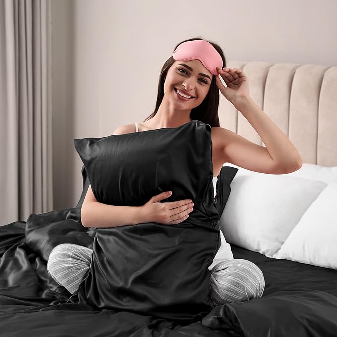 Lirex Satin Pillowcase for Hair and Skin, Super Soft and Cooling Similar to Silk, 2 Pack King Size 20"X 40" Pillow Cases with Envelope Closure, Gifts for Women Men, Black