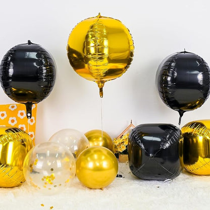 6Pcs Black Gold Round Foil Balloons, Giant 4D Round Ball Balloons, 22 Inch - Image 3