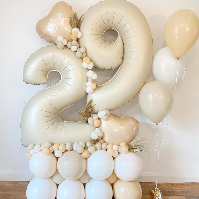 40 Inch Cream Number 9 Balloon, Digital 9 Cream White Giant 9 Foil Balloon - Image 4