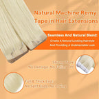 Full Shine Seamless Injected Tape in Extensions Color 60 Blonde Machine Remy Injection Tape in Human Hair Extensions Soft Straight Add Length 18 Inch 20 Pcs 50 Grams Silky for Wedding