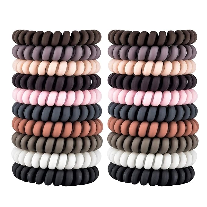 79STYLE 30Pcs Spiral No-Crease Matte Phone Cord Ponytail Holders and Plastic Coil Scrunchies (10 Colors - Large Size)