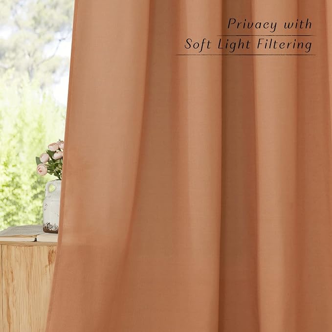 NICETOWN Burnt Orange Linen Doorway Curtains 80 inches Long, Grommet Thick - Image 3