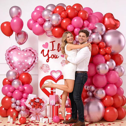 Valentines Day Balloons Arch Kit, Hot Pink Red Metallic Pink Blloons - Image 8