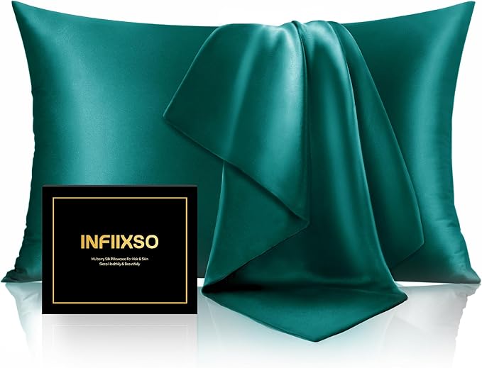 INFIIXSO Mulberry Silk Pillowcase for Hair and Skin, Silk Pillow Cases King Size with Hidden Zipper 20x40 Inches, Super Smooth and Soft Cooling Pillow Cases for Hot Sleepers(Teal, 1 Pack)