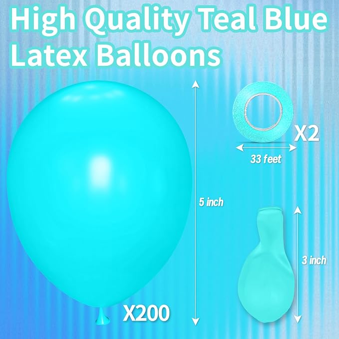 200pcs Teal Blue Balloons 5 Inch, Small Mini Latex Balloons - Image 2