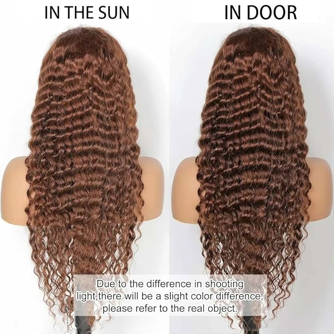 30 Inch Chocolate Brown Deep Wave Lace Front Wigs Human Hair Pre Plucked 200% Density 13x6 HD Lace Frontal Wigs with Baby Hair Deep Curly Wet and Wavy Glueless Wigs for Women (4# Brown, 30 Inch)