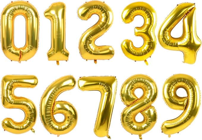 TONIFUL Number Balloons 16 Inch Gold 0-9 Number Mylar Foil Balloons 10 Pcs Gold by TONIFUL