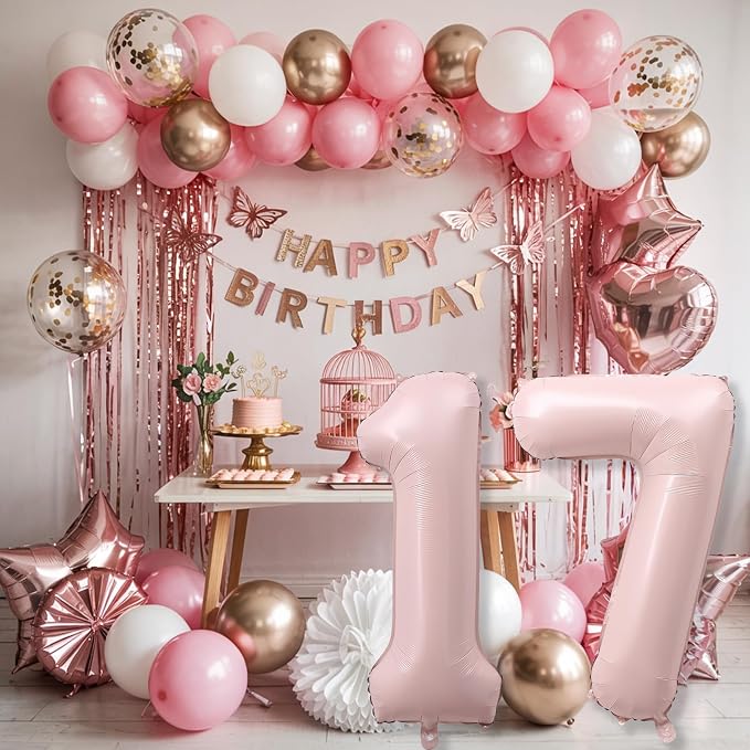 Pastel Pink 17 Balloon Number for Girls, Big Light Blush Pink Foil 1 & 7 Helium - Image 7