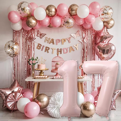 Pastel Pink 17 Balloon Number for Girls, Big Light Blush Pink Foil 1 & 7 Helium - Image 7