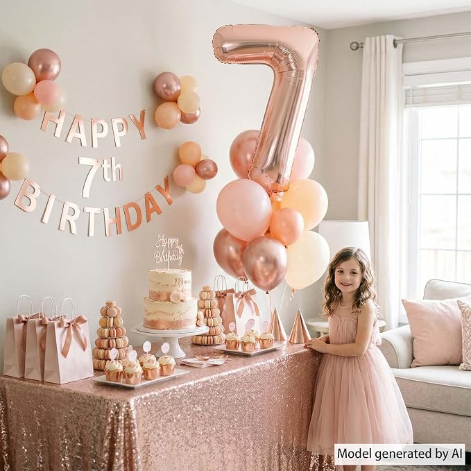 Rose Gold Number 7 Balloon 40 Inch, Blush Foil - Image 3