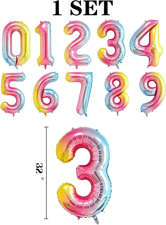 10 Pcs Number Balloons 32 Inch Rainbow 0-9 Number Mylar Foil Balloons Rainbow - Image 2