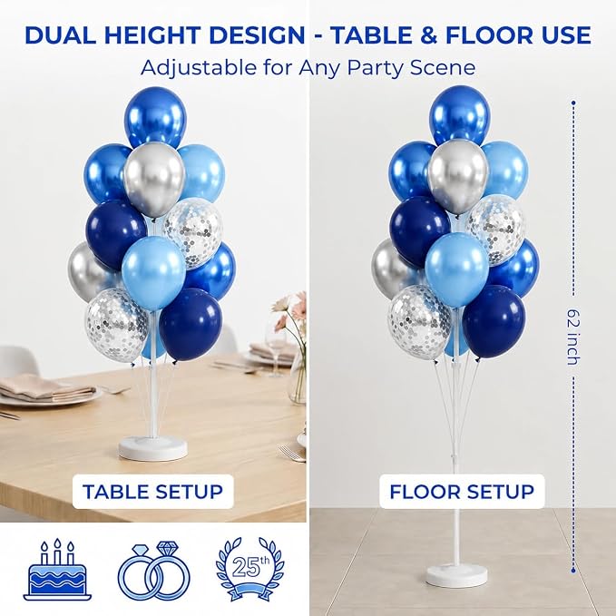 Navy Blue Silver Balloon Stand Kit, 2 Sets - Image 4
