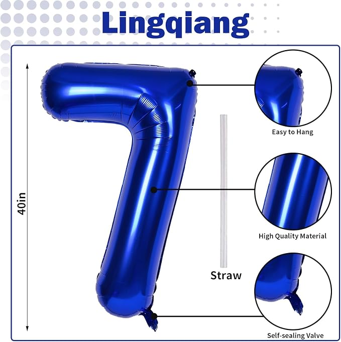 40'' Navy Blue Number 7 Balloon, Self Inflating Foil Number Balloons Set 0-9 - Image 2