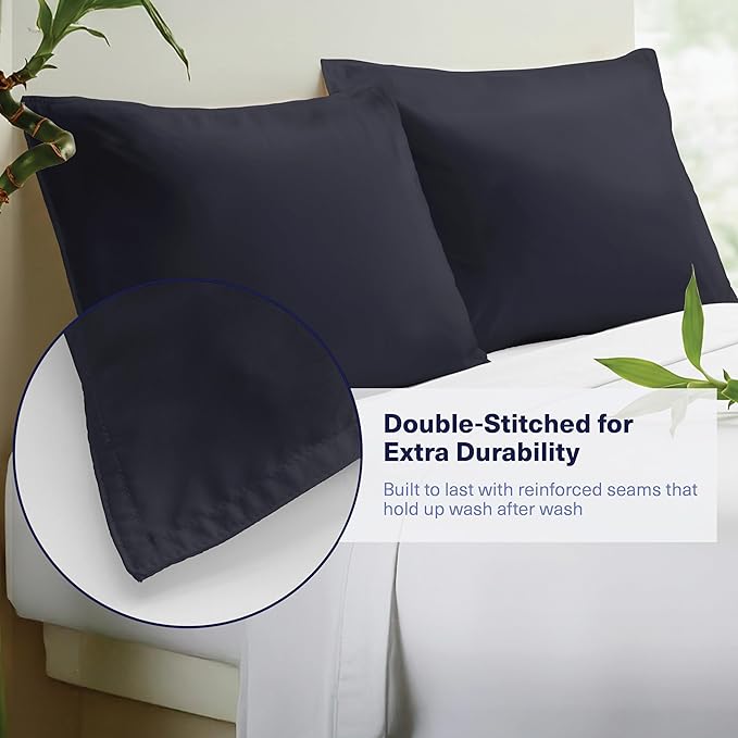 Kickoff Viscose Bamboo Pillowcase, Standard, Set of 2, 100% Organic Hidden Zippered Viscose Bamboo Pillow Case Standard Size, Cooling Pillow Cover for Hot Sleepers (20"x26", Onyx Black)