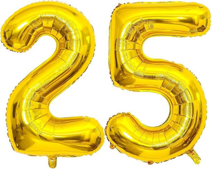 Gold 25 Number Balloons, 40 Inch Giant Number 25 Balloons Foil Mylar Helium by Lovoir