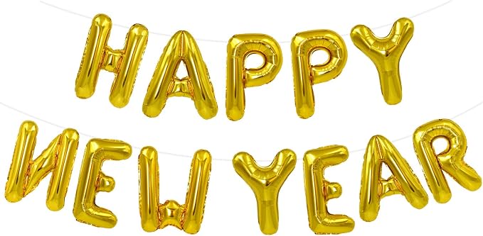 TONIFUL Gold Happy New Year Balloons 16 Inches Mylar Foil Letter Sign Banner by TONIFUL