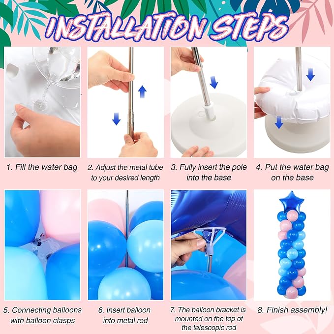 Seematn 2 Sets Pastel Blue and Pink Balloon Column Stand Kit - Image 4