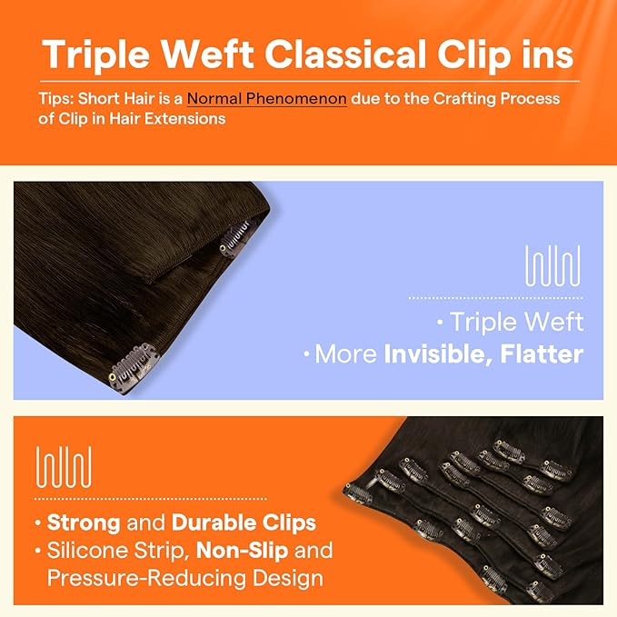 Full Shine Hair Extensions Clip in Human Hair Darkest Brown Invisible Clip in Extensions Human Hair Brown Silky Straight Brown Thick Real Hair Extensions 7 Pcs 16 Inch