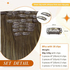 Full Shine Brown Balayage Seamless Clip in Hair Extensions Medium Brown Balayage with Honey Blonde Clip in Extensions for Women Straight Hair 20 Inch 120G 8 PCS