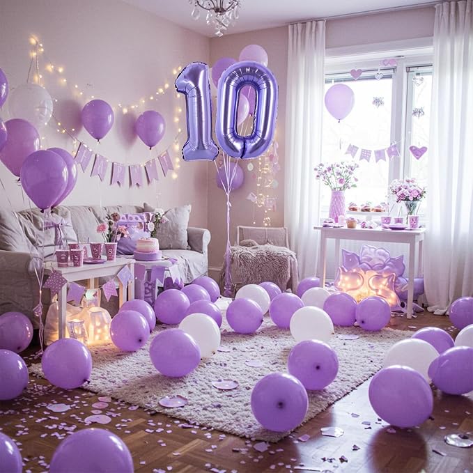 TONIFUL Number Balloon 16 Inch 10 Pcs Purple 0-9 Birthday Number Balloons | - Image 6