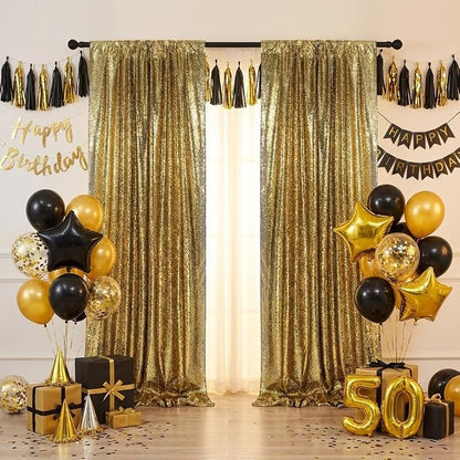 Black Gold Sequin Curtains Backdrop 6 Pcs 2FTx8FT Shiny Shimmer Fabric | - Image 4