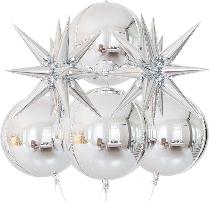 22 Inch Silver Foil Balloons, Metallic Silver New Years Balloon by Haolongfa