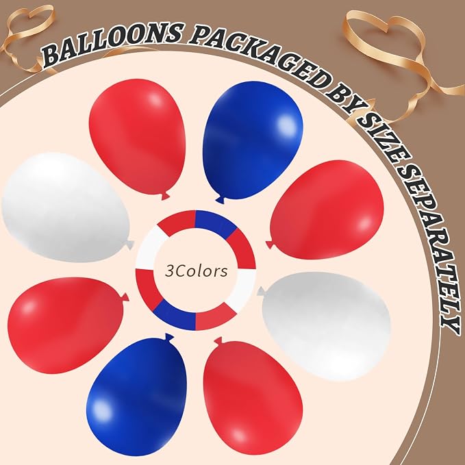 412Pcs Red White and Blue Balloons Garland Arch Kit, 5 10 12 18 inch Red White - Image 4