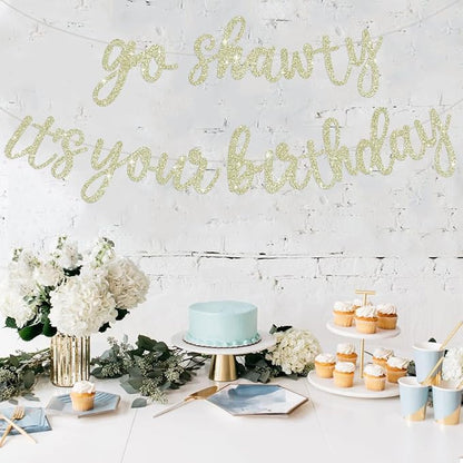BEISHIDA Light Gold Go Shawty It's Your Birthday Banner - Image 6