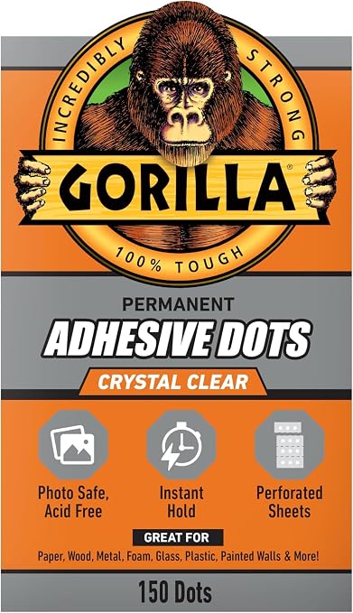 Gorilla Adhesive Dots, Double-Sided Clear | 0.5" Diameter | No Mess | Photo by Gorilla