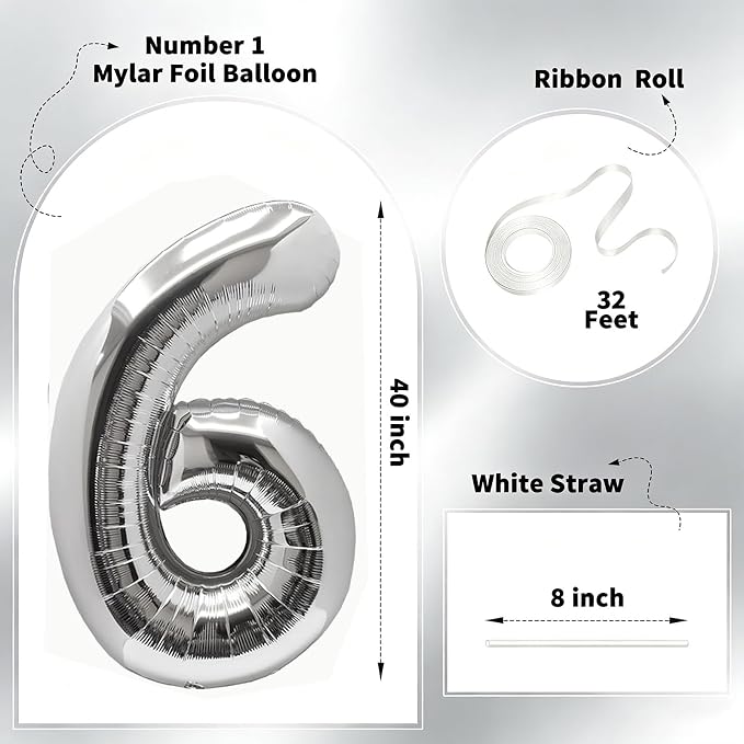 Number Balloons Silver Party Balloon - Image 2