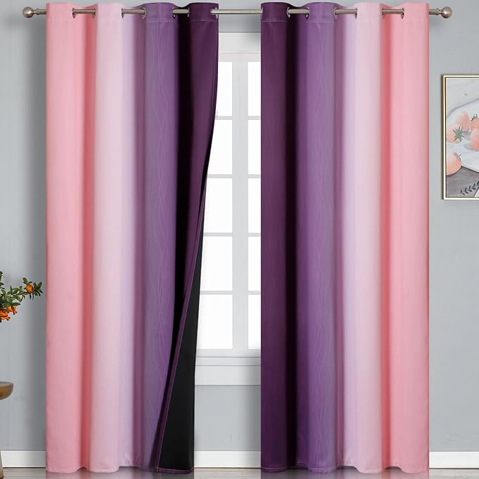 Purple and Pink Ombre Blackout Curtains 102 Inches Long 2 Panels Set, Thermal - Image 2