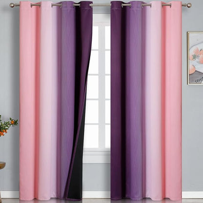 Purple and Pink Ombre Blackout Curtains 102 Inches Long 2 Panels Set, Thermal - Image 2