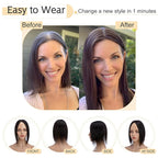 SEGO Human Hair Toppers for Women With Thinning Hair, 7 * 13CM Silk Base 100% Real Human Hair Clip in Top Wiglet Hairpieces -18 Inch No Bangs Natural Black