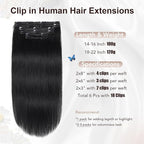 XDhair Clip in Hair Extensions Human Hair 120g 18Inch Black Clip Remy in Hair Extensions 6Pcs Straight Real Hair for Women (#1,18Inch)