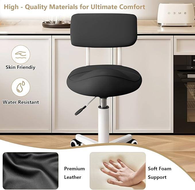 Ergonomic Esthetician Stool Chair with Back Support for Salon, Swivel Rolling Stool Height-Adjustable for Clinic Dentist Spa, Home Office, Drafting Work Task Chair