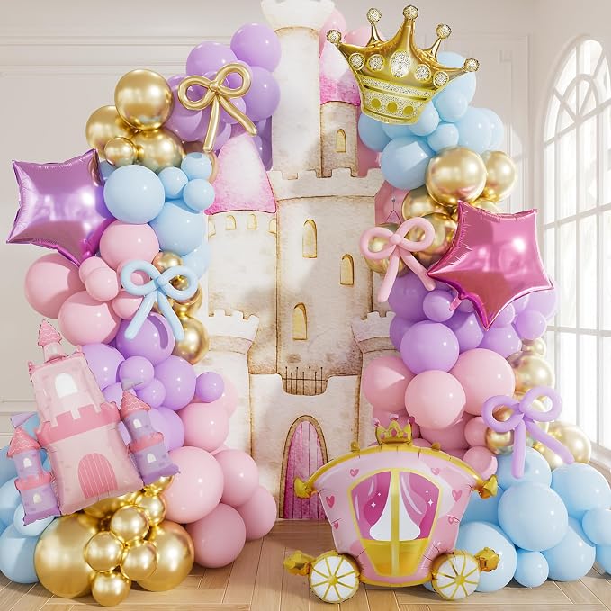 Princess Balloon Garland Arch Kit, Crown Star Foil, by Haolongfa