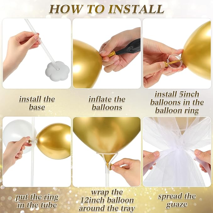 BBTO 8 Set Gold and White Table Centerpieces Balloons Stand Kit, Latex Balloons - Image 3