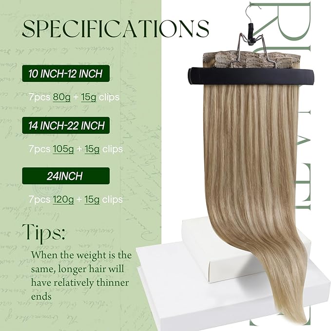 RUNATURE Blonde Clip in Hair Extensions, Real Human Hair Clip in Extensions, Thick Remy Natural Hair for Women, Full Head, Easy to Install, 14 Inch 120g 7pcs, #16P22 Beige Blonde Highlights