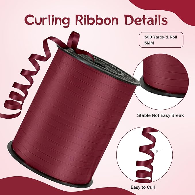500 Yards Curling Ribbon， Wine Red Balloon String Ribbon，for Gift - Image 2
