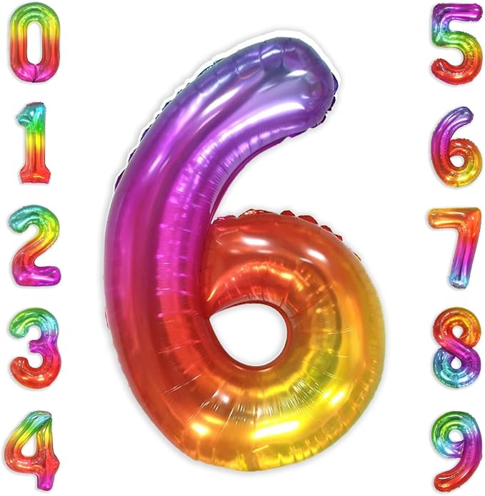 SUWEN Rainbow Number 6 Balloon 40 Inch, Big Colorful Balloons 0-9 | Large by SUWEN