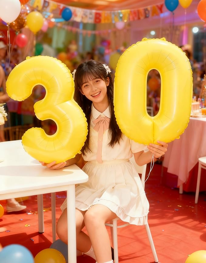 Yellow Number 7 Balloon 40 inch, Balloon numbers party supplies, deco photo - Image 5