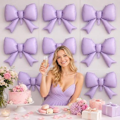 8Pcs Purple Bow Foil Balloons, 21Inch Purple Bow Shaped Balloons - Image 4