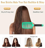 KTKUDY Detangling Brush Boar Bristles Hairbrush Make Hair Shiny & Healthier Curved and Vented Detangler Brush for Women Men Kids Wet & Dry Hair (Light green)
