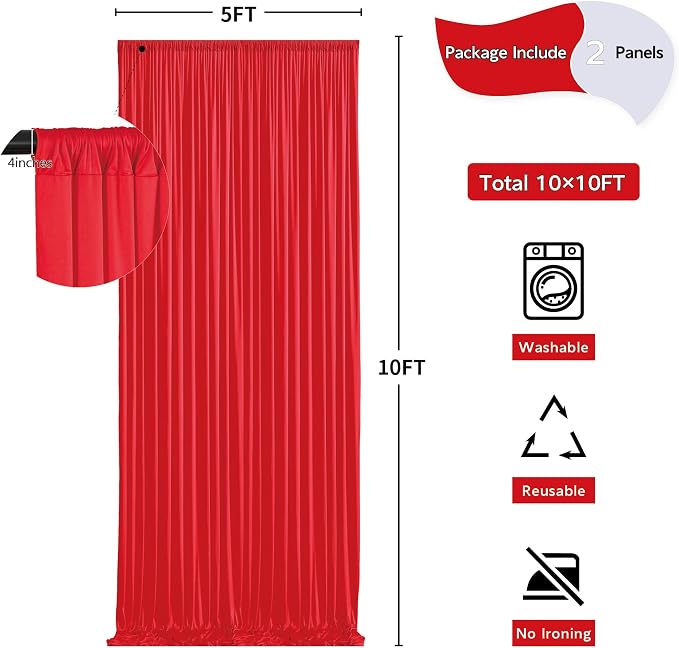 10ft x 10ft Red Backdrop Curtains - Image 5