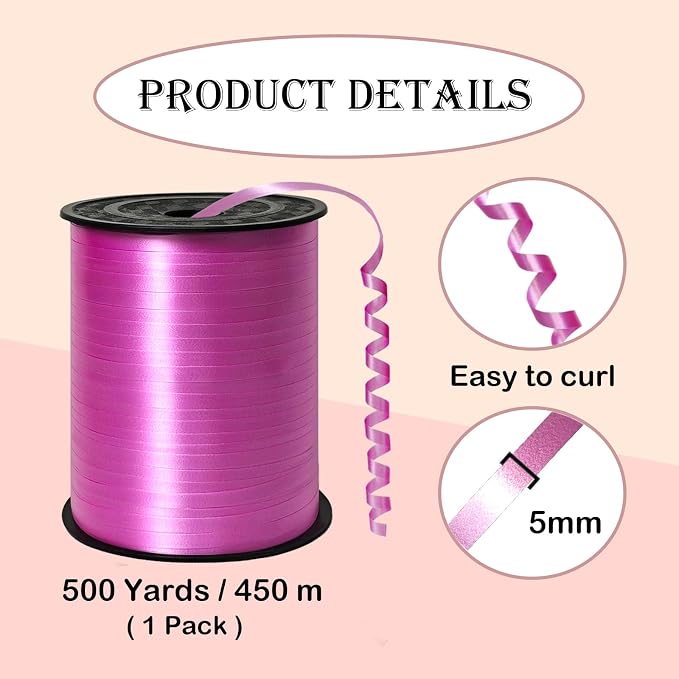 500 Yard Pink Curling Ribbon Balloon Ribbon 1/5 Inch Ribbon - Image 2