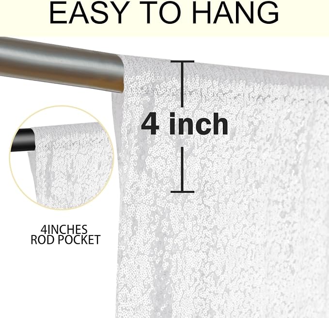 2×8FT-2PCS White Sequin Backdrop Curtains Panels, Photography Backdrop Glitter - Image 5