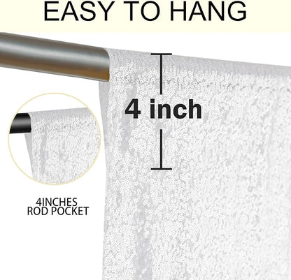 2×8FT-6PCS White Sequin Backdrop Curtains Panels, Photography Backdrop Glitter - Image 5